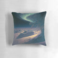 Vibrant green and purple Aurora Borealis in the night sky over snowy mountains in Iceland