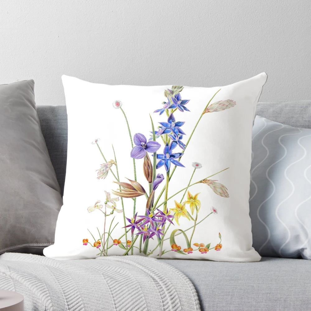 Vibrant pillow featuring a stunning array of Australian wildflowers native to Western Australia.