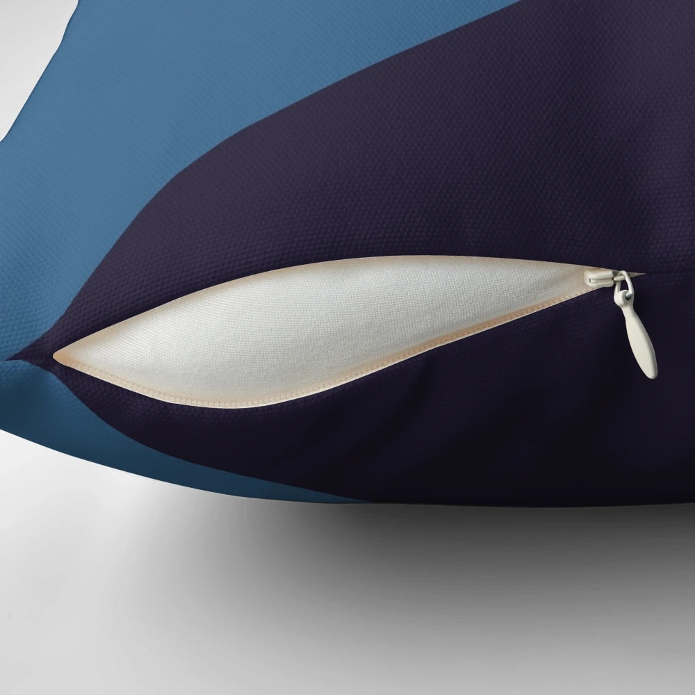 Serene cat landscape pillow with a minimalist mountain design