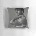 Stylish Jonathan Bailey-inspired pillow design featuring portrait and quotes