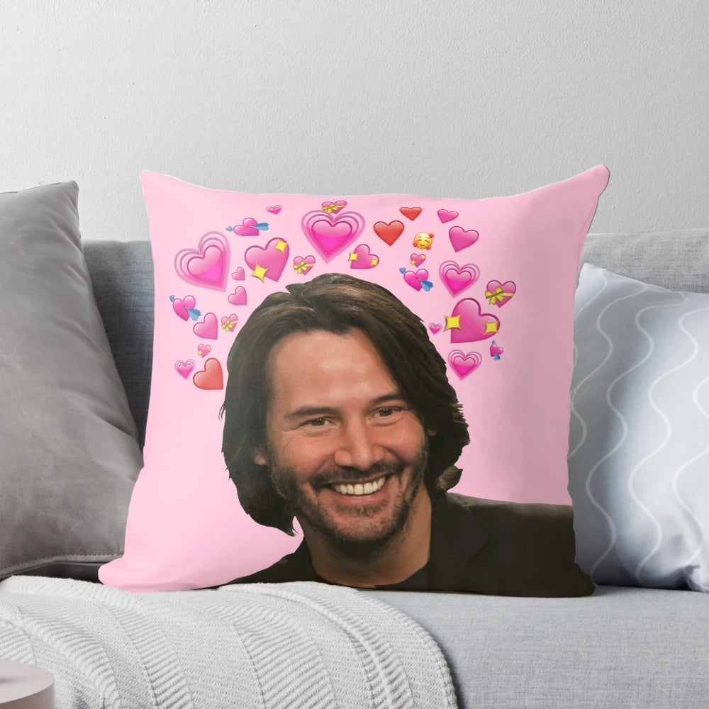 Keanu Reeves John Wick inspired breathtaking pink pillow with heart emoji