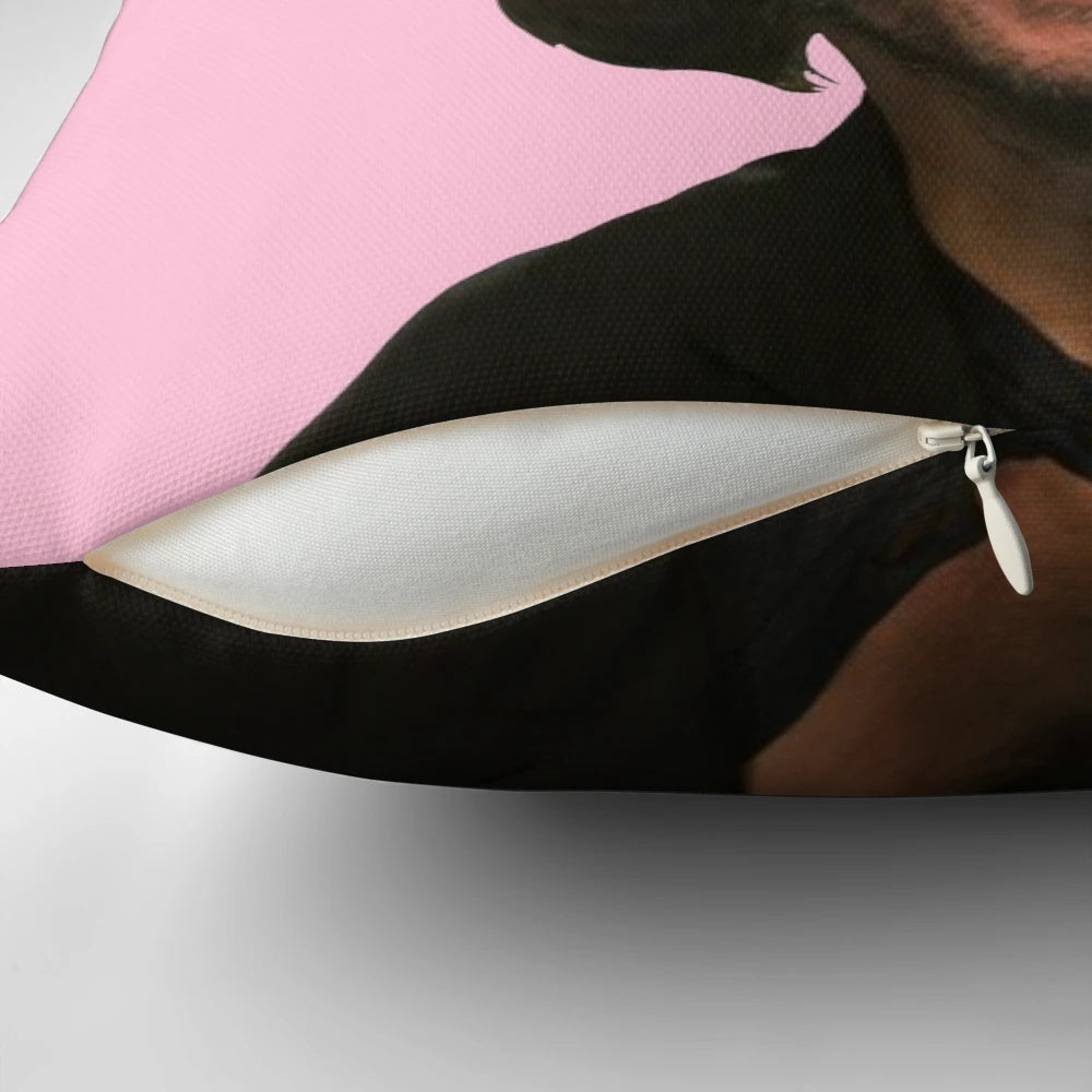 Keanu Reeves John Wick inspired breathtaking pink pillow with heart emoji