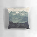 Serene mountain fog landscape photography printed on a plush pillow
