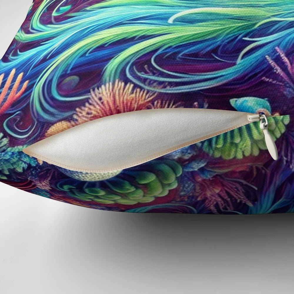 Vibrant phoenix fantasy art design on a cozy pillow