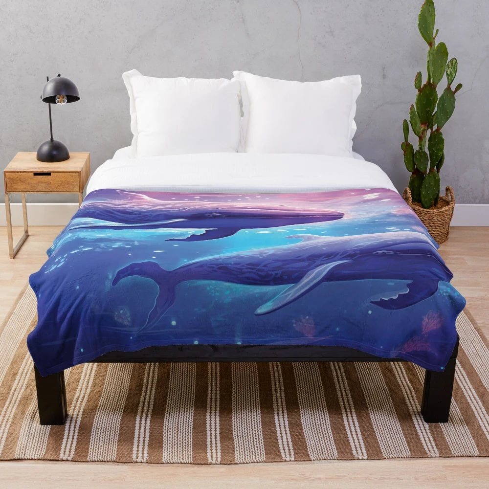 Whale in the ocean abstract fantasy plush blanket