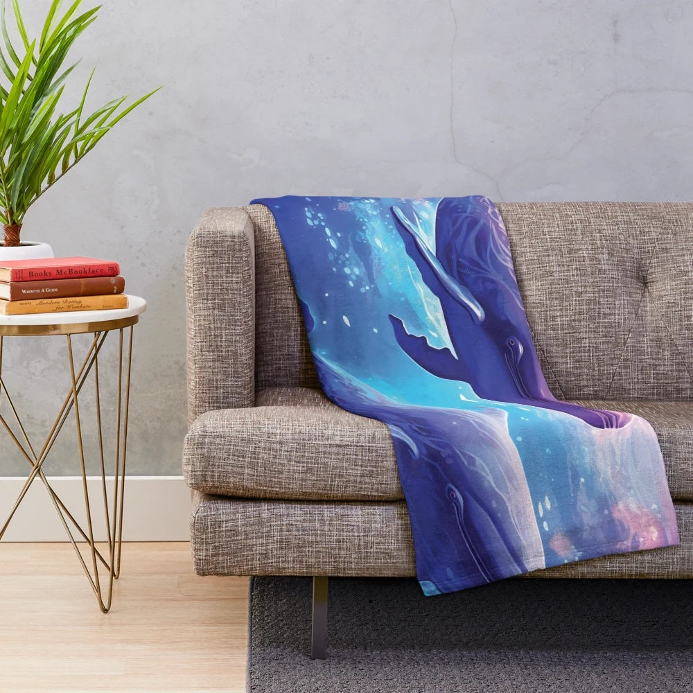 Whale in the ocean abstract fantasy plush blanket