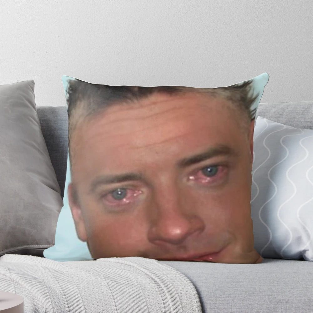 Brendan Fraser "Just Fuck My Shit Up" meme printed on a high-quality pillow