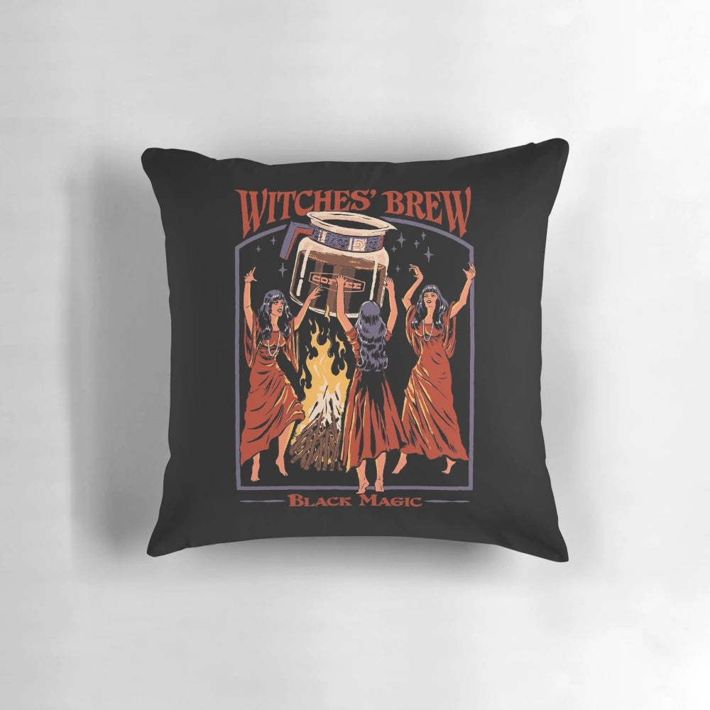 Witches' Brew Pillow, featuring a retro witch design with cauldron and magical elements