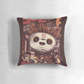 Black magic coffee-themed decorative pillow with Japanese and anime-inspired design
