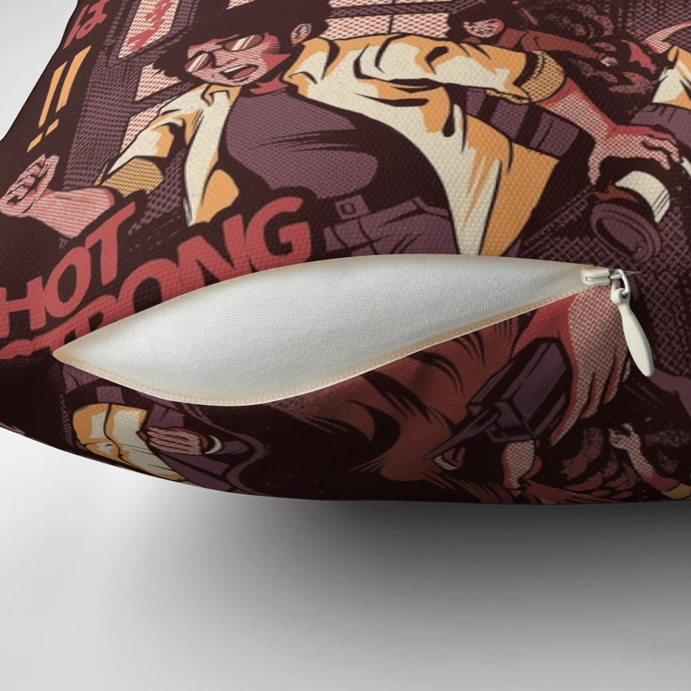 Black magic coffee-themed decorative pillow with Japanese and anime-inspired design