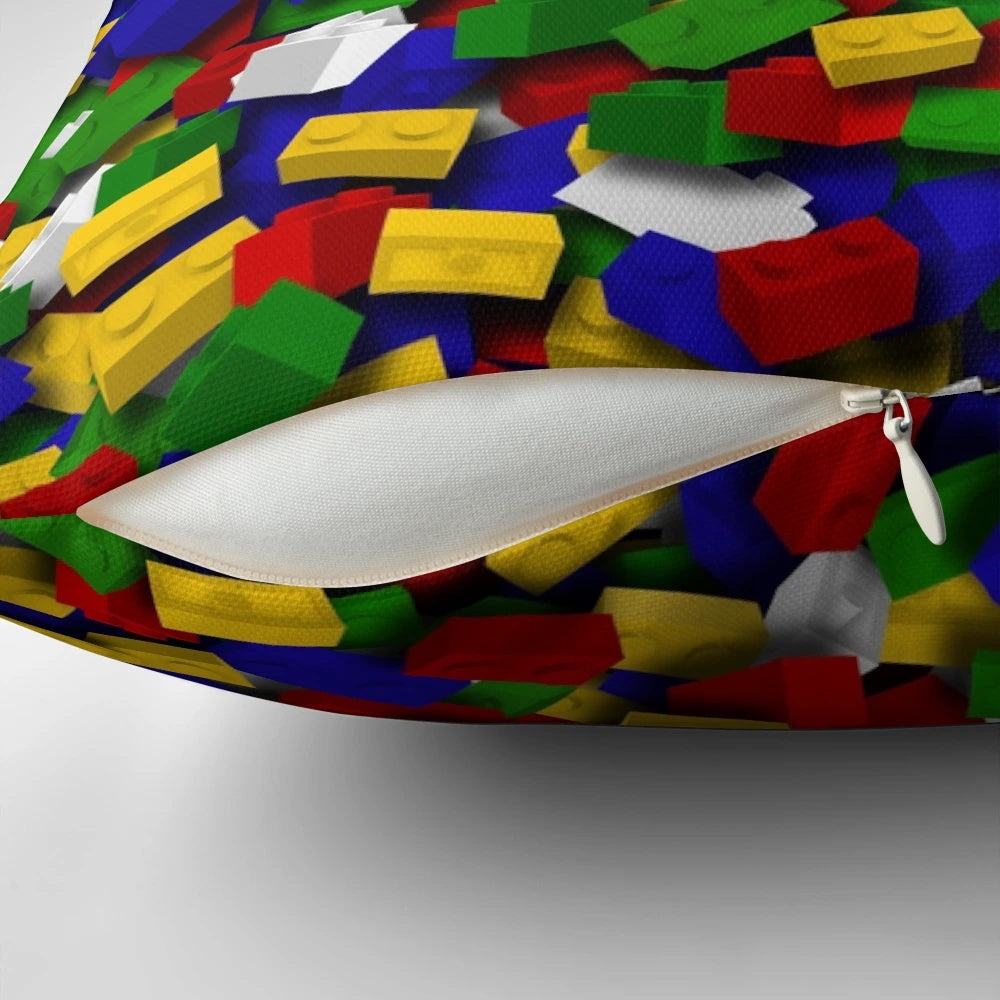 Brick Art 3D Pillow featuring a modern, 3D brick design - a perfect accent piece for any Lego enthusiast's home.