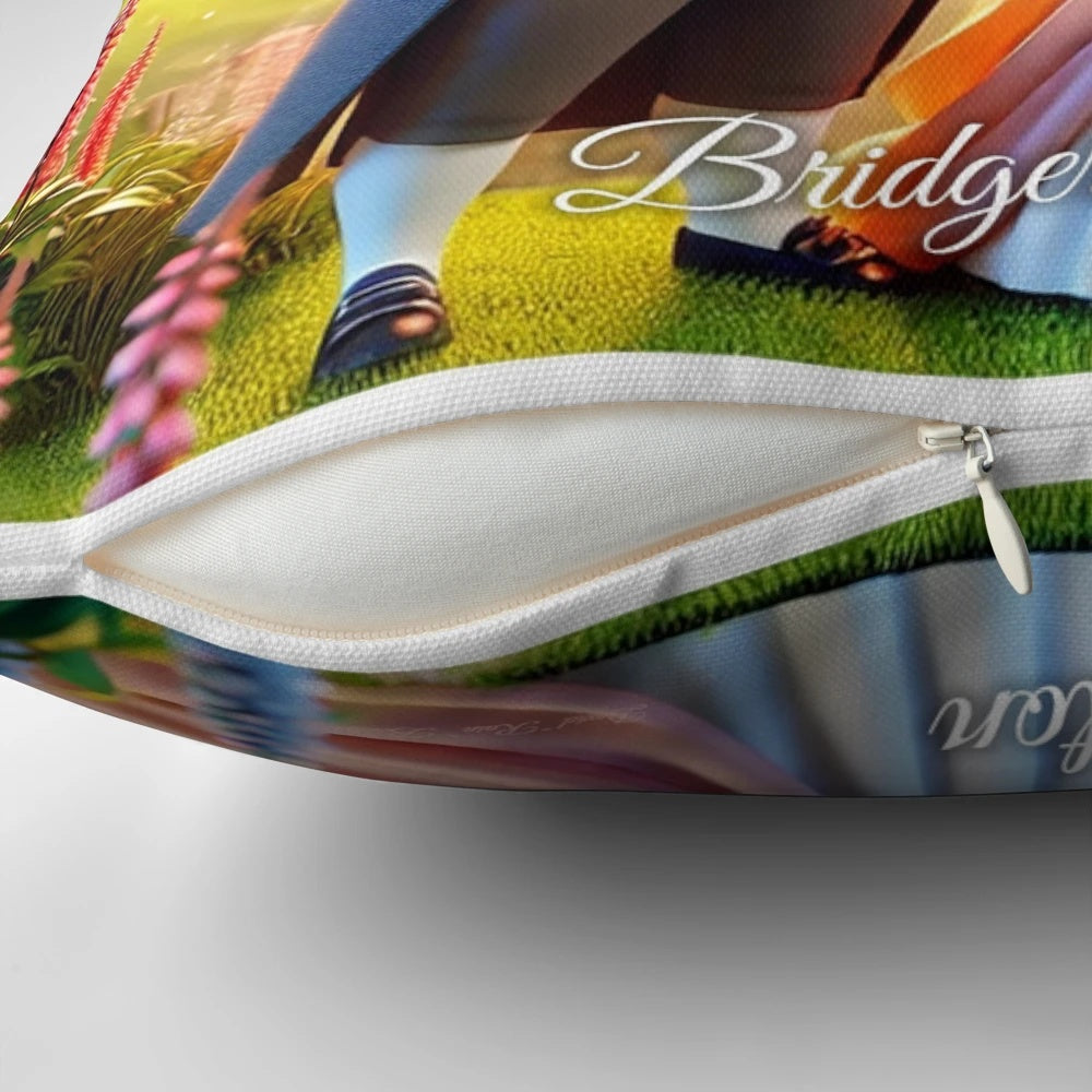 Bridgerton 3D chibi art pillow featuring a romantic moment between characters Colin Bridgerton and Penelope Featherington.