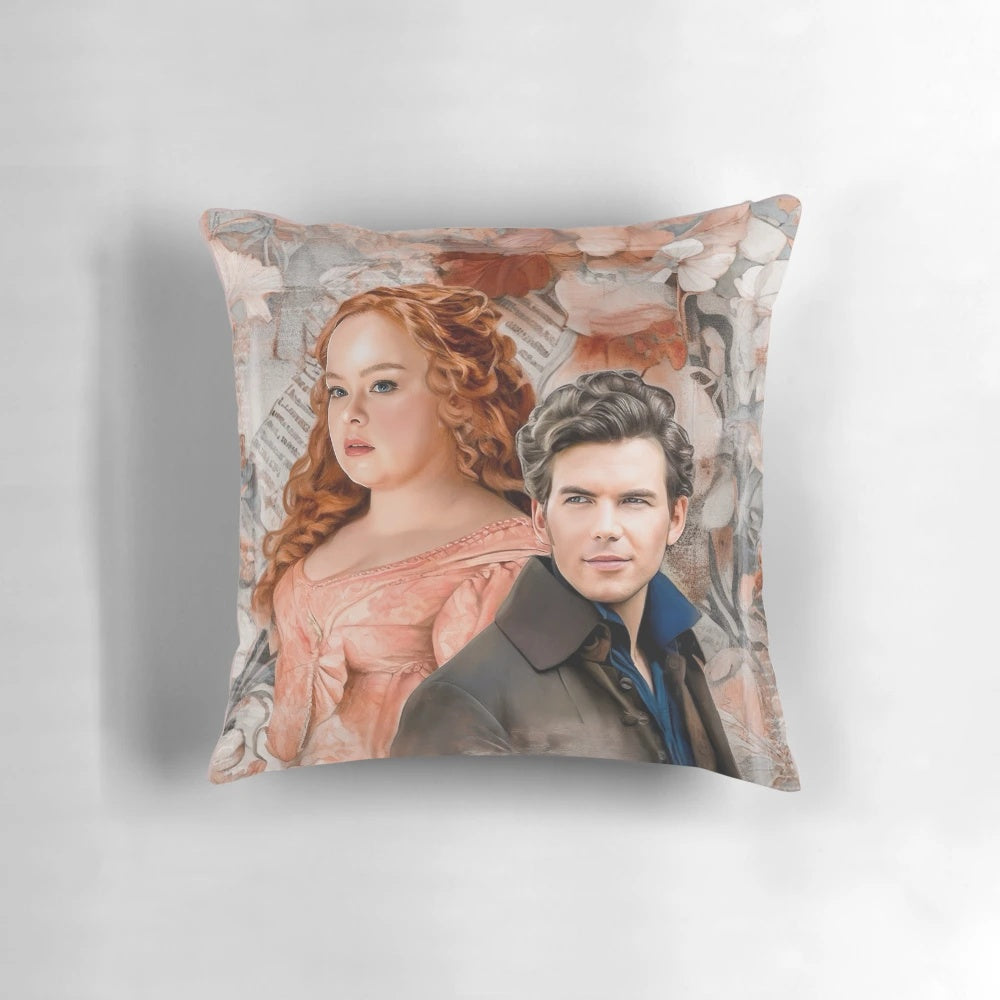 Bridgerton series inspired Penelope and Colin couple decorative pillow