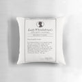 Bridgerton-themed pillow featuring the iconic Lady Whistledown character