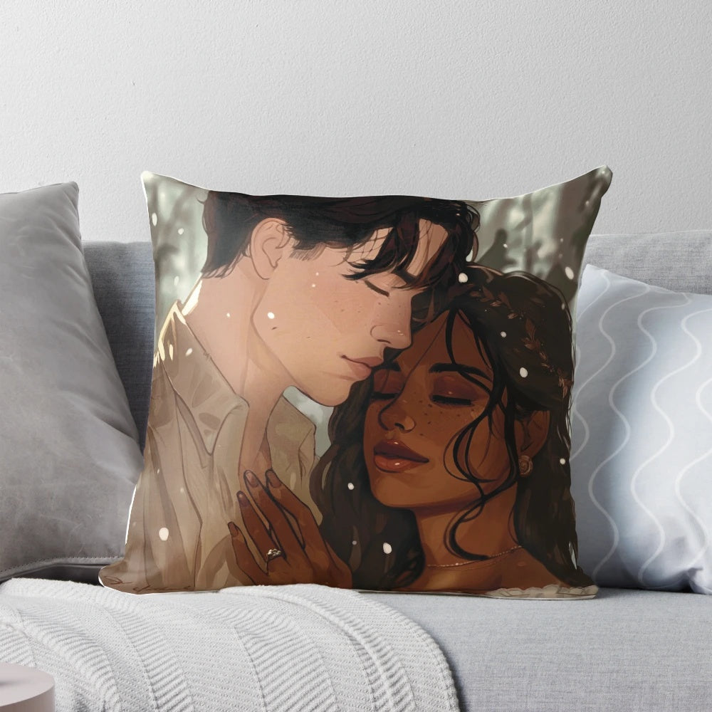 Bridgerton-inspired pillow featuring Kate Sharma and Anthony Bridgerton, the show's iconic couple.