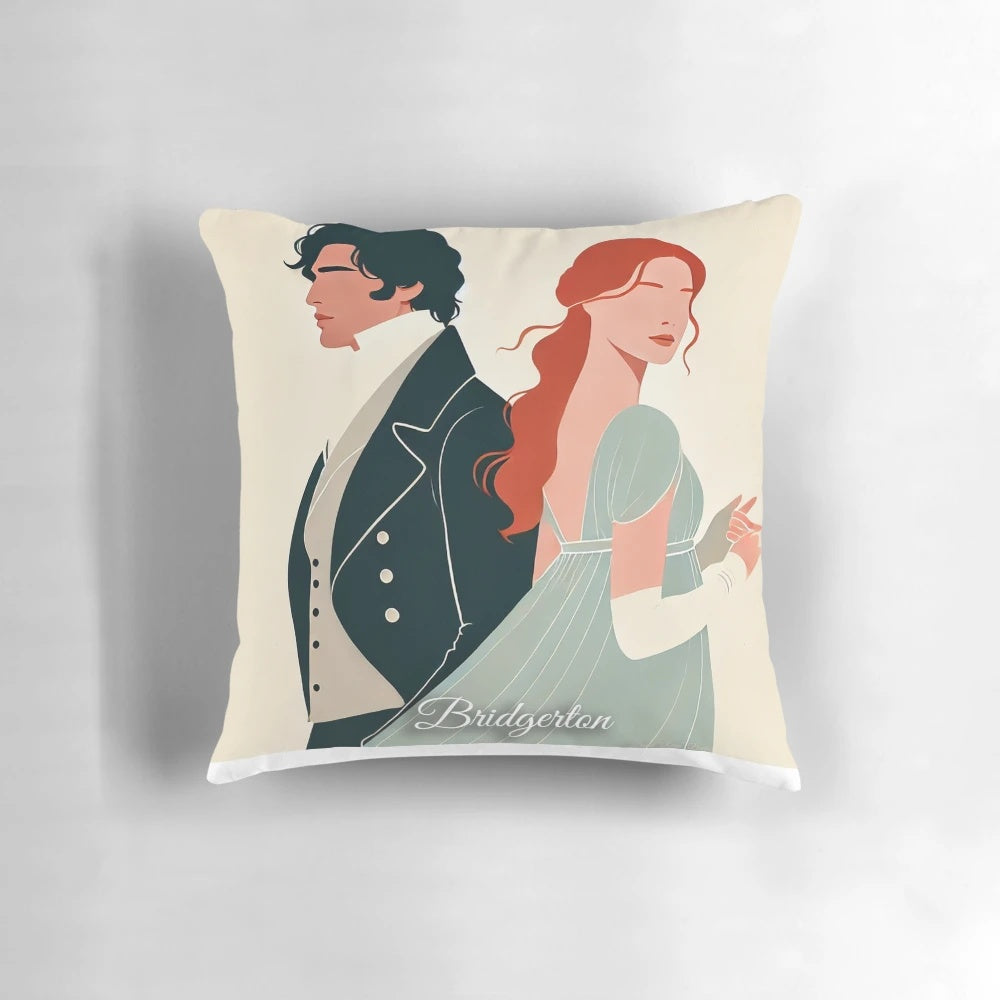 Minimalist silhouette art of Bridgerton's beloved couple, Colin and Penelope, in a modern and elegant design.