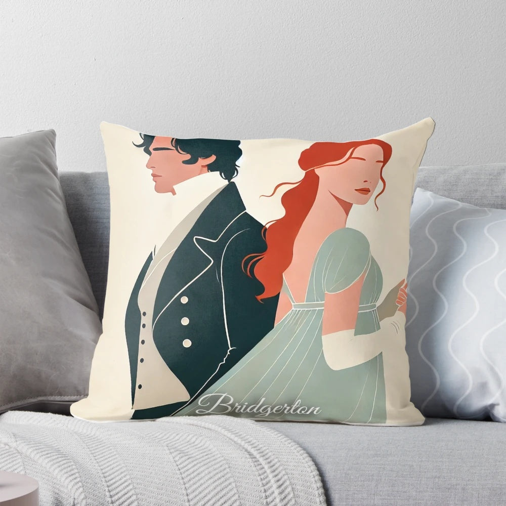 Minimalist silhouette art of Bridgerton's beloved couple, Colin and Penelope, in a modern and elegant design.