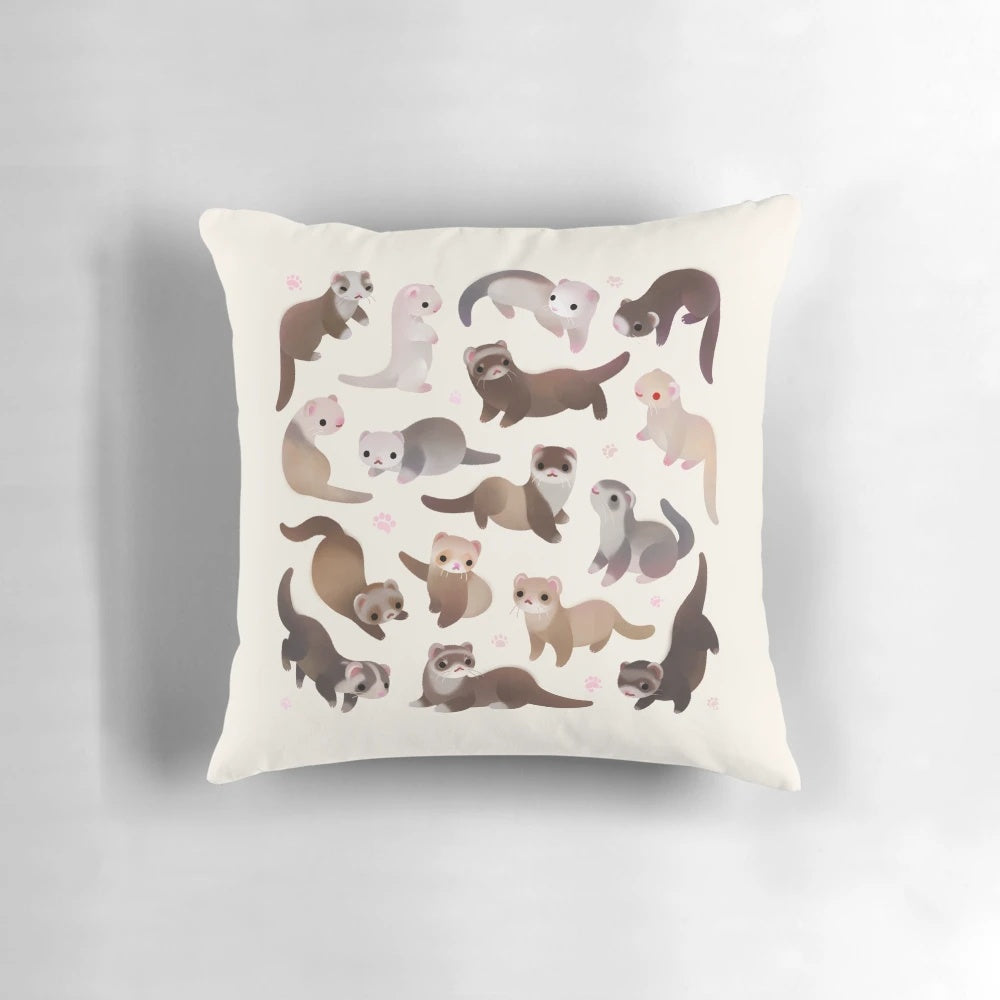 A bright and adorable ferret pillow, showcasing the playful and charming nature of these furry companions.