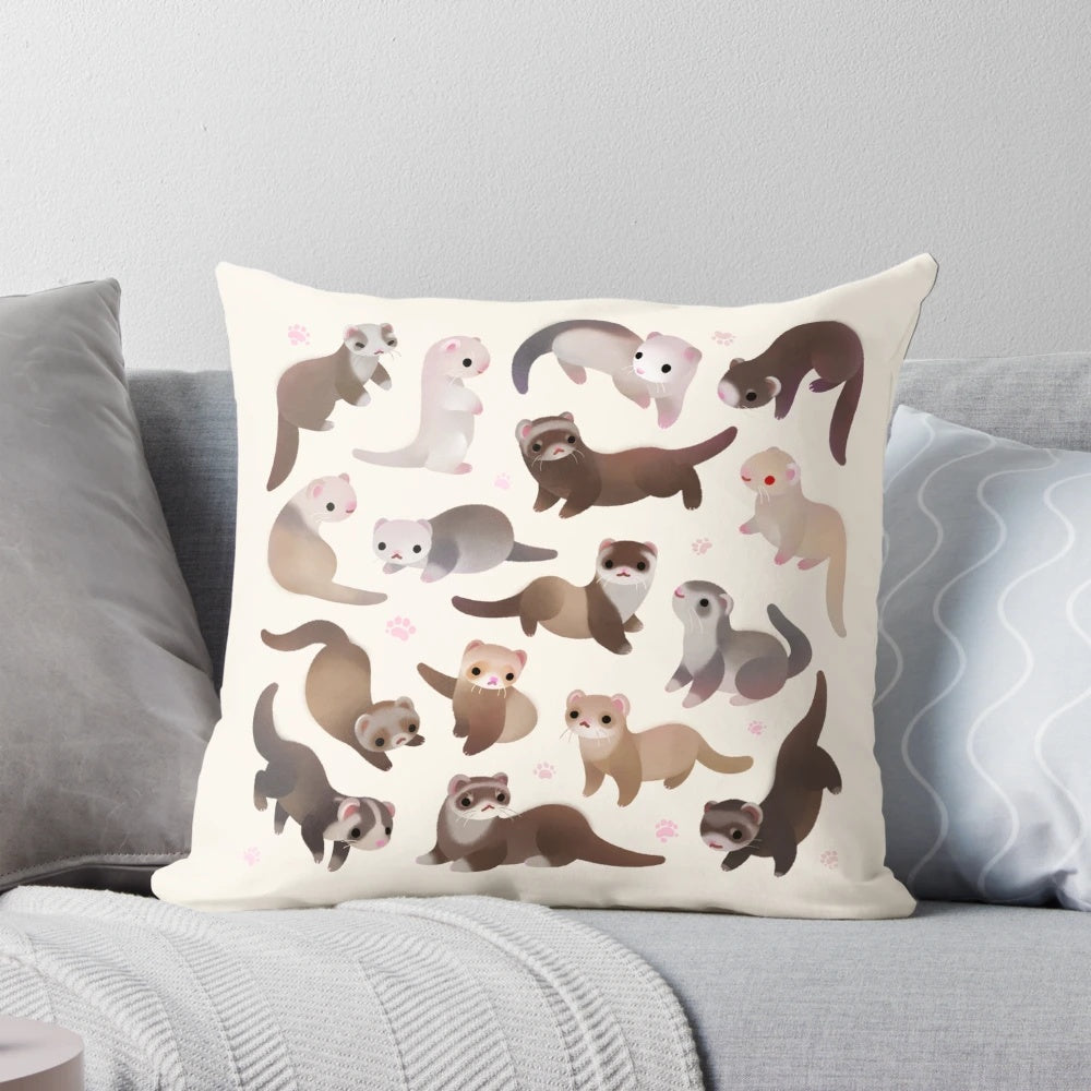 A bright and adorable ferret pillow, showcasing the playful and charming nature of these furry companions.