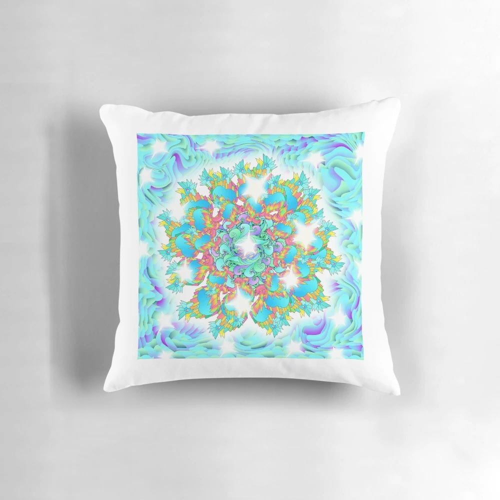 A blue pillow with bright, LED-powered lighting that creates a blinding, captivating ambiance.