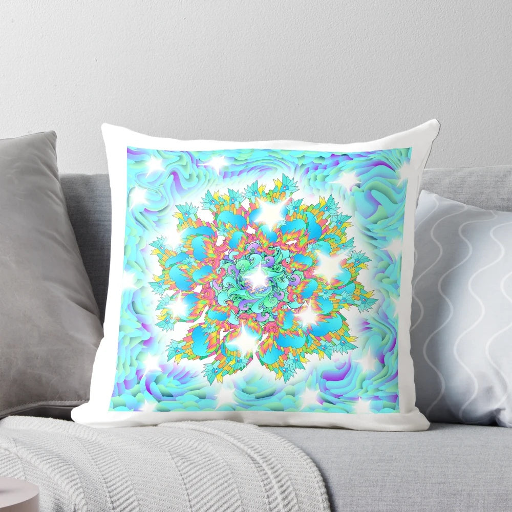 A blue pillow with bright, LED-powered lighting that creates a blinding, captivating ambiance.