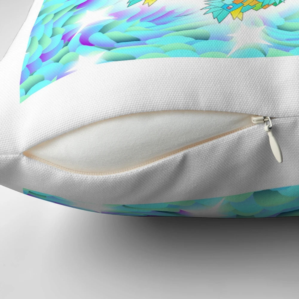 A blue pillow with bright, LED-powered lighting that creates a blinding, captivating ambiance.