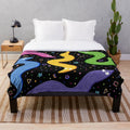 Colorful bowling alley carpet pattern plush blanket with worm on a string design