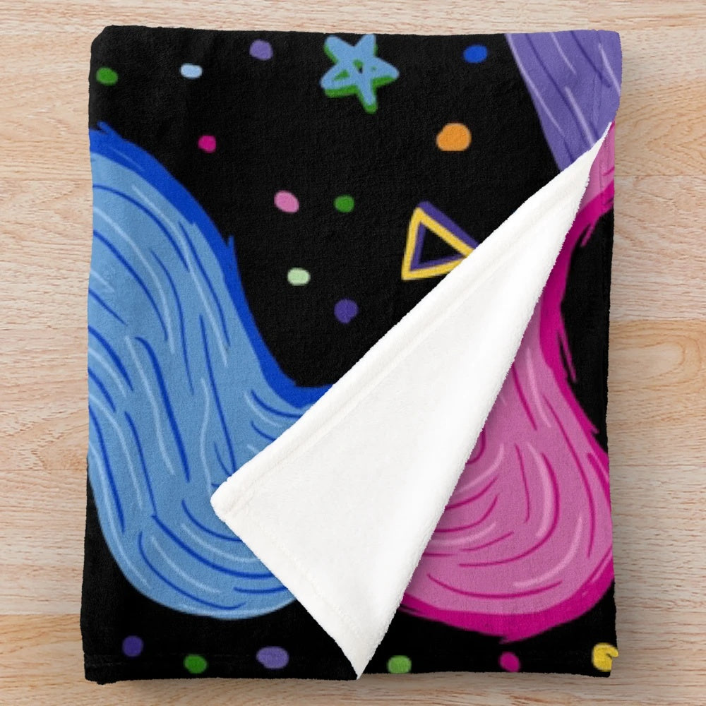 Colorful bowling alley carpet pattern plush blanket with worm on a string design