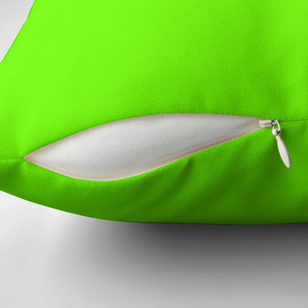 Bright fluorescent neon green decorative pillow with a bold and eye-catching design