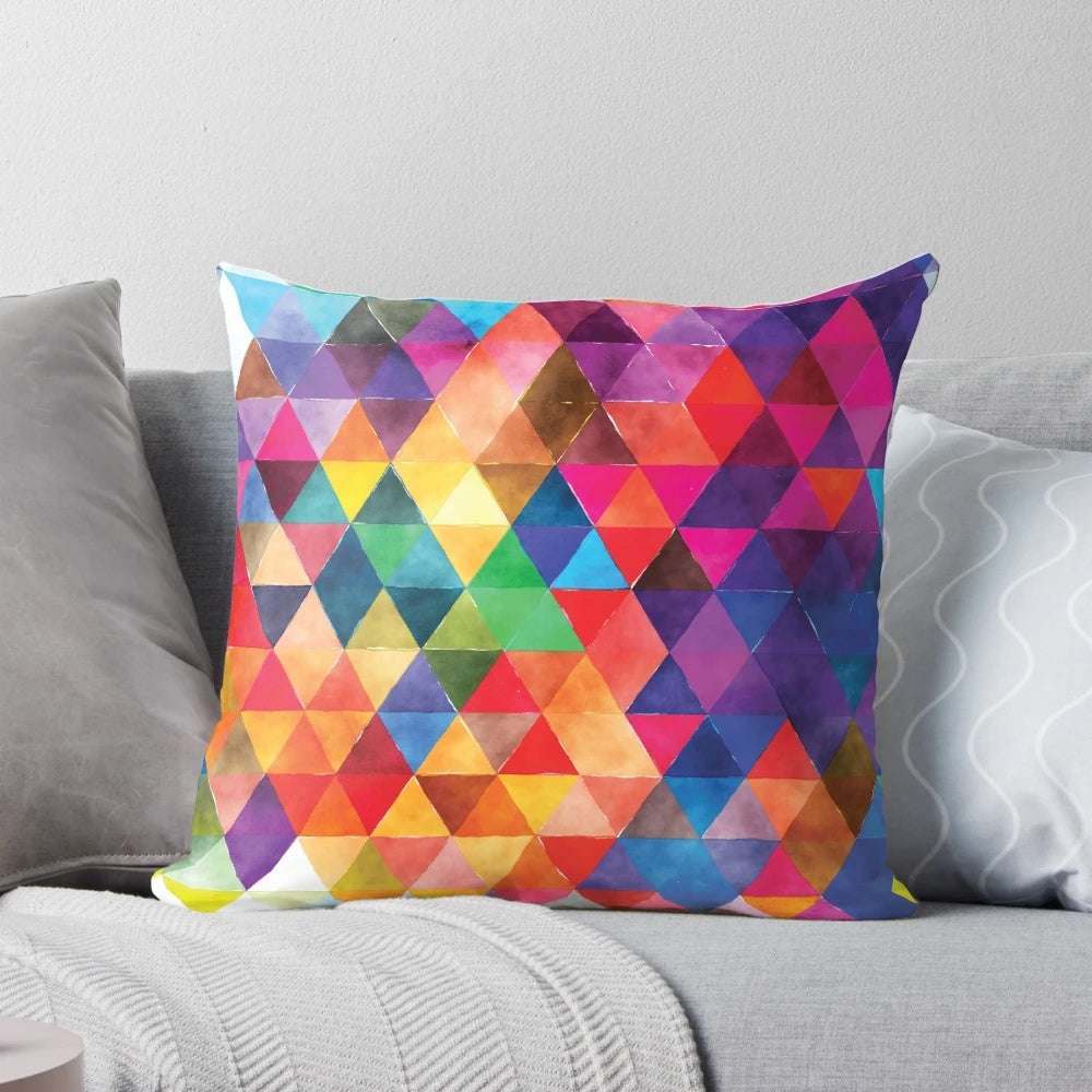 Colorful watercolor triangles pattern throw pillow for modern, boho-inspired home decor