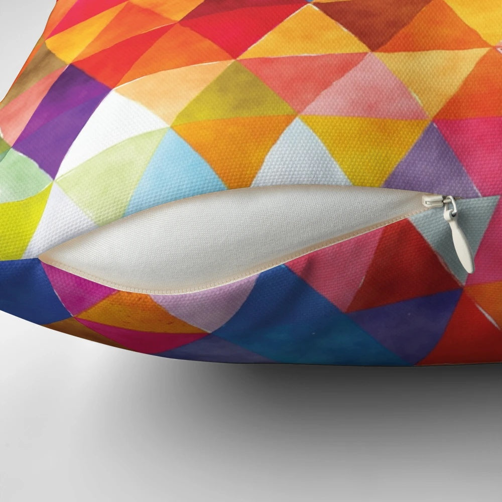 Colorful watercolor triangles pattern throw pillow for modern, boho-inspired home decor