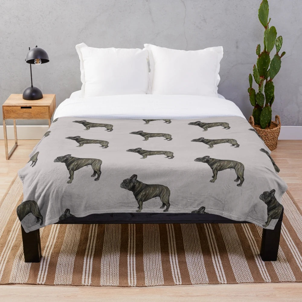 Brindle French Bulldog Plush Blanket