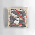 Firetails Pillow featuring a vibrant illustration of Australian firetail finches perched on branches