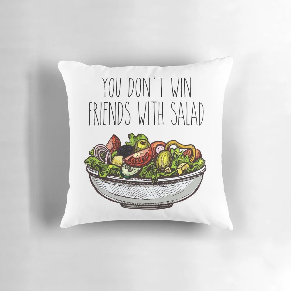 A vibrant Simpsons-themed salad throw pillow featuring the classic characters