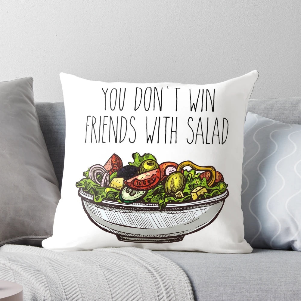 A vibrant Simpsons-themed salad throw pillow featuring the classic characters