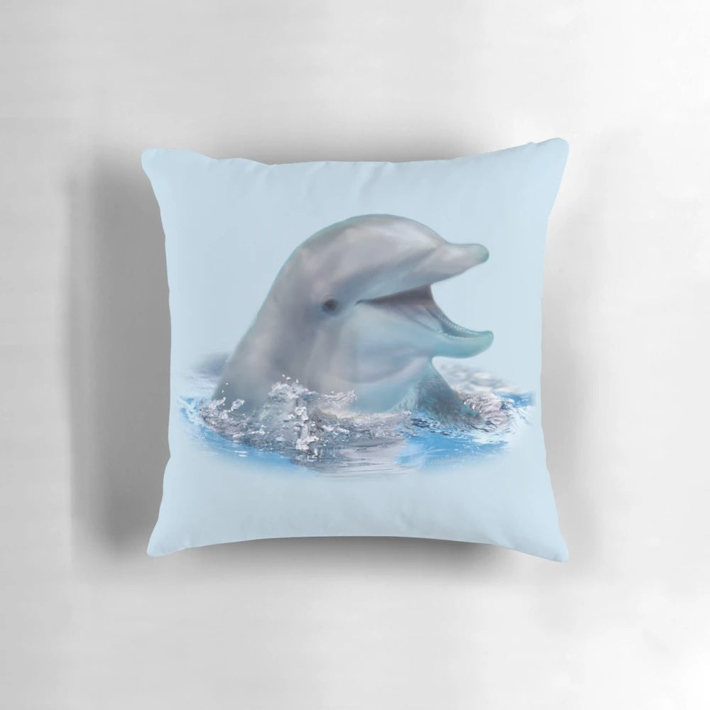 Smiling bottlenose dolphin on a soft, comfortable pillow