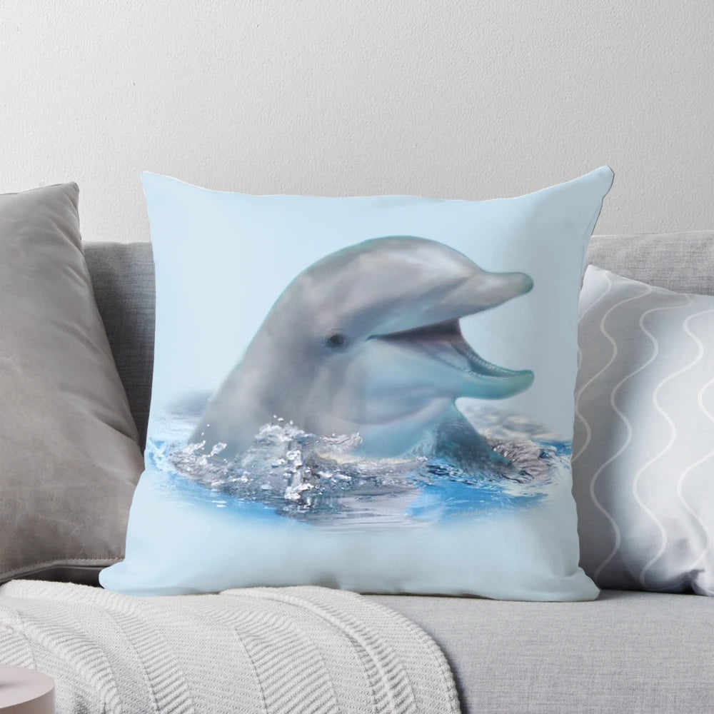 Smiling bottlenose dolphin on a soft, comfortable pillow