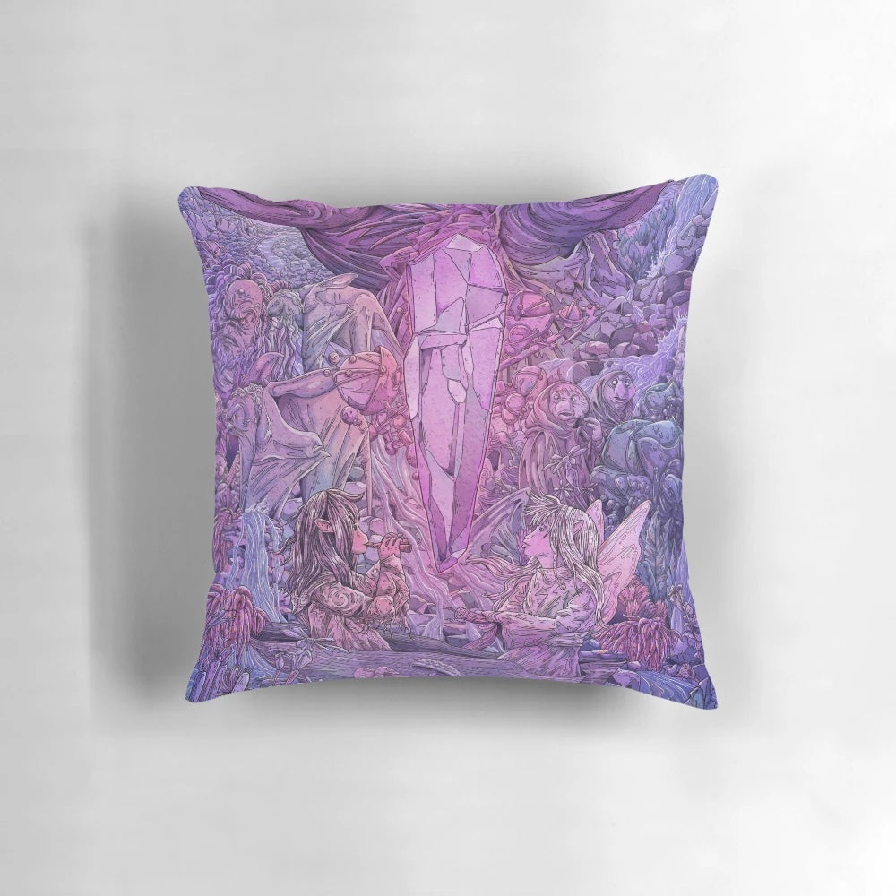 Pillow featuring intricate fan art design inspired by the classic fantasy film 'The Dark Crystal' by Jim Henson
