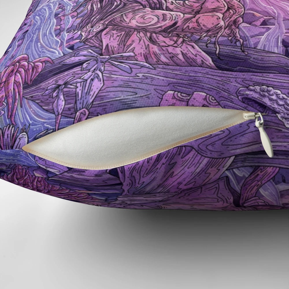 Pillow featuring intricate fan art design inspired by the classic fantasy film 'The Dark Crystal' by Jim Henson
