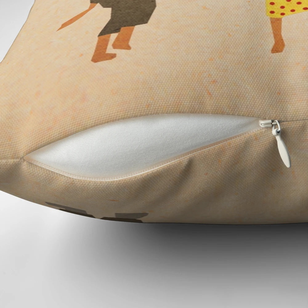 Colorful pillow inspired by the Wes Anderson film "Fantastic Mr. Fox" with the lyrics "Let Her Dance" printed on it.