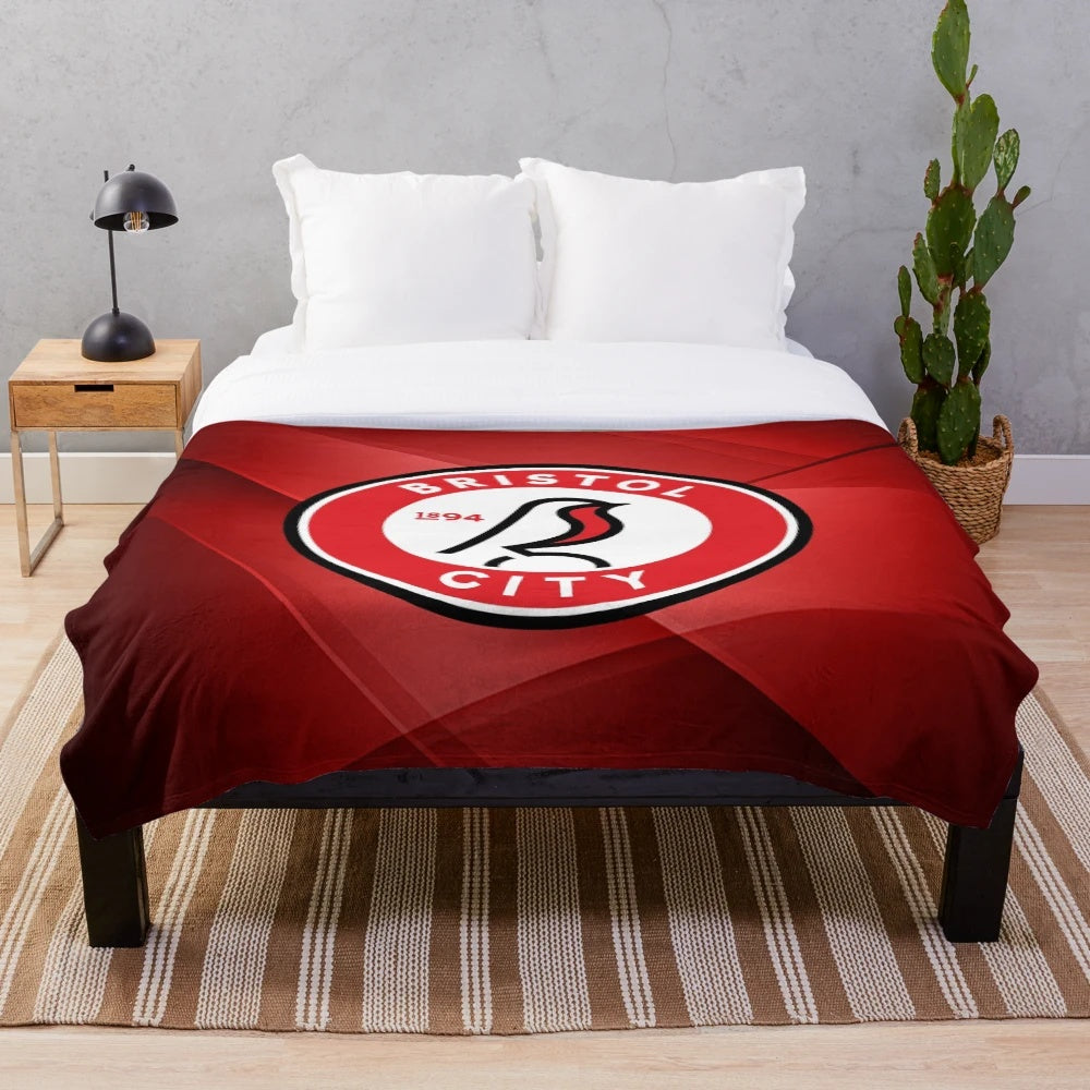 Bristol FC inspired plush blanket with white and red colors