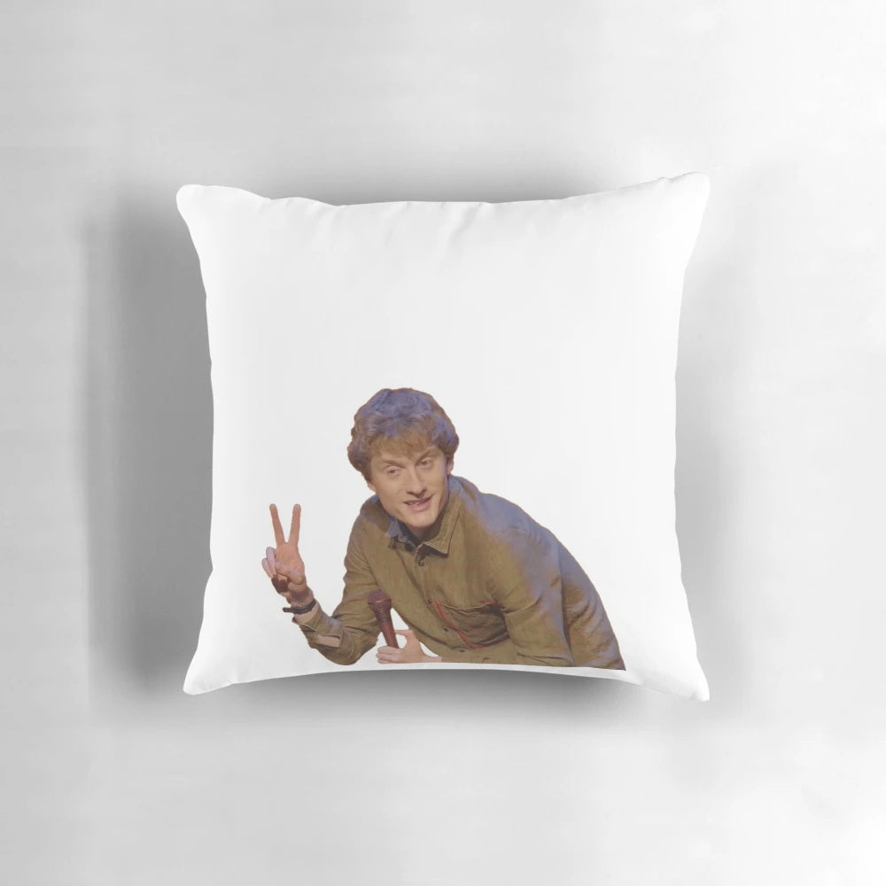 James Acaster themed pillow, featuring the popular British comedian
