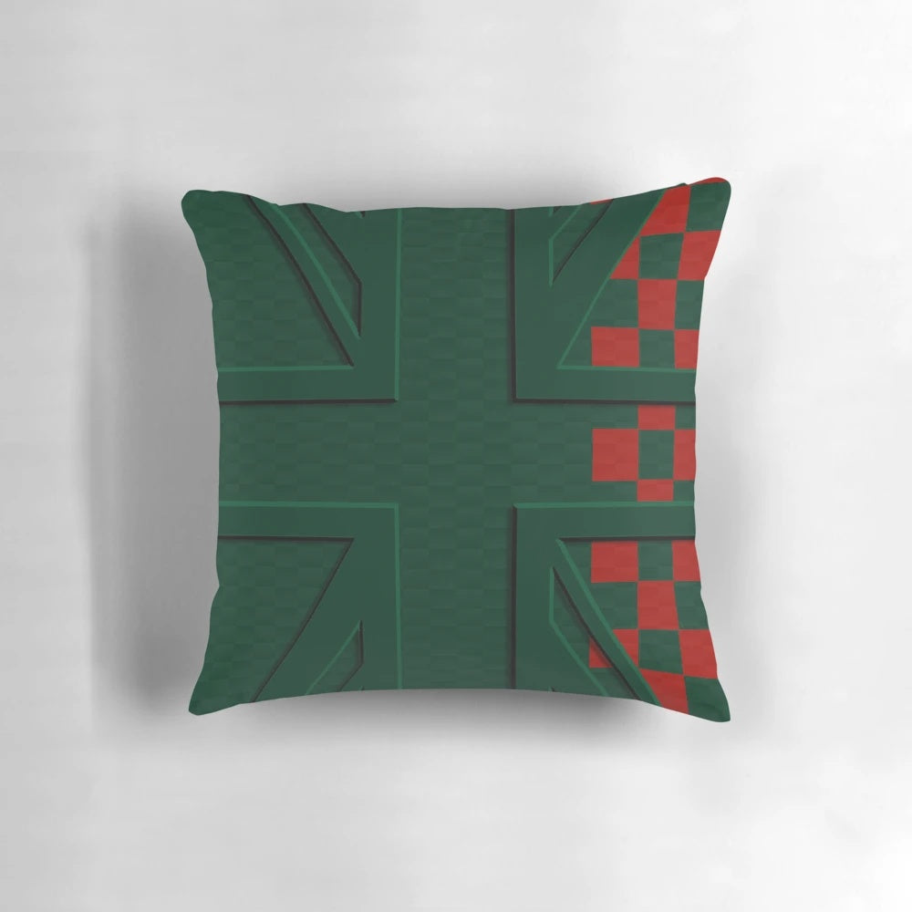 British racing green Mini Cooper 3D Union Jack flag pillow