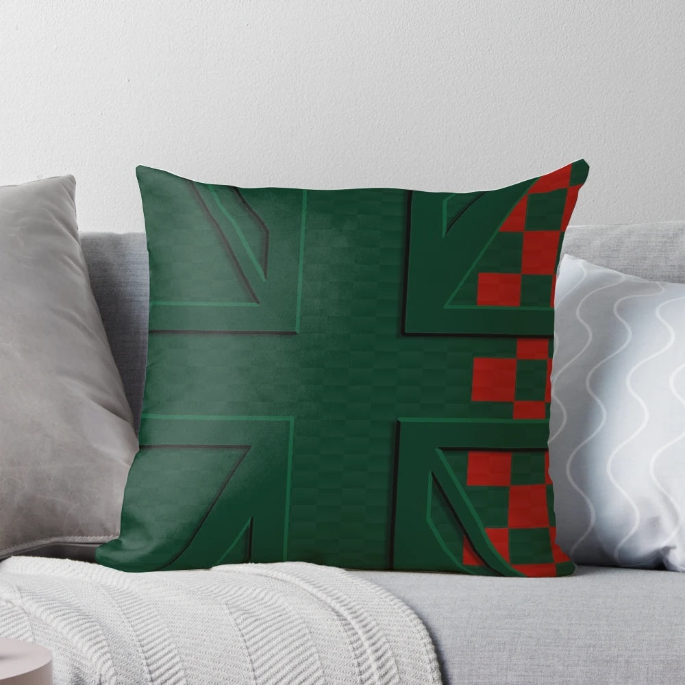 British racing green Mini Cooper 3D Union Jack flag pillow