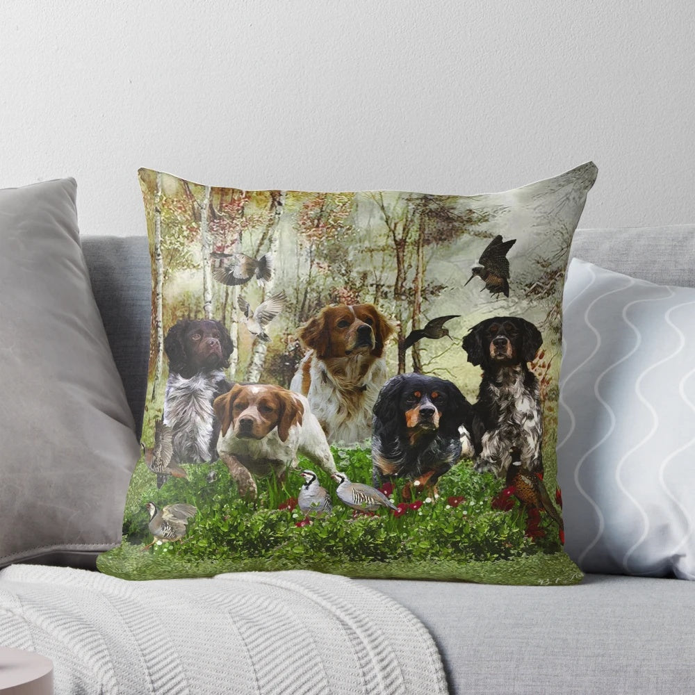 Brittany Spaniel bird hunting pillow showcasing the breed's natural hunting abilities