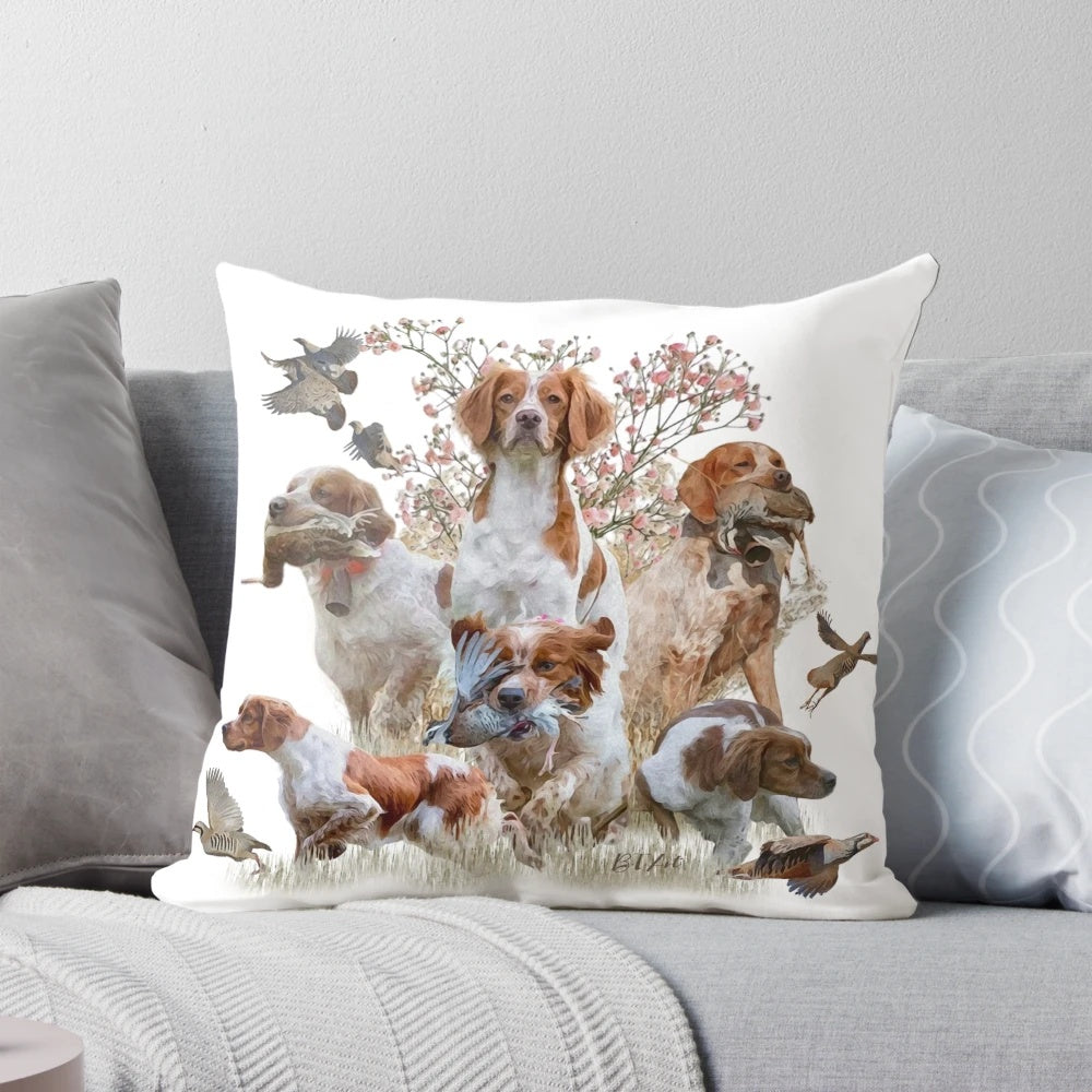 Brittany Spaniel Pillow featuring the French Brittany hunting dog breed