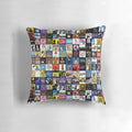 Decorative pillow featuring hand drawn broadway musical theatre logos