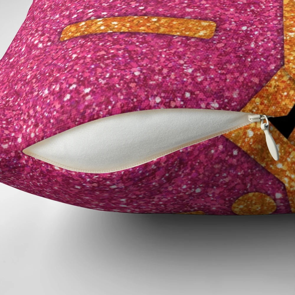 A pink and glittery pillow inspired by the hit Broadway musical "The Book of Mormon"