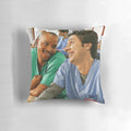 Bromance-themed pillow featuring two cartoon characters hugging