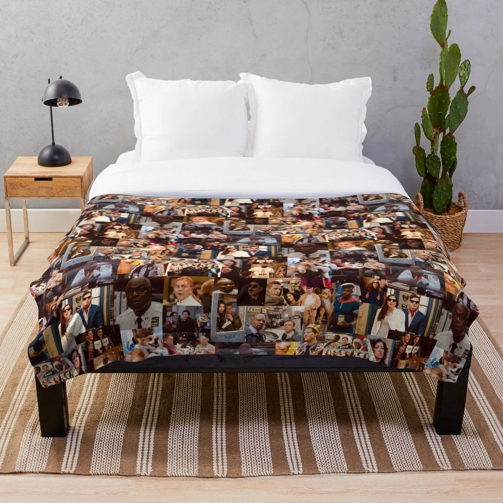 Brooklyn Nine-Nine themed plush blanket with collage of main characters